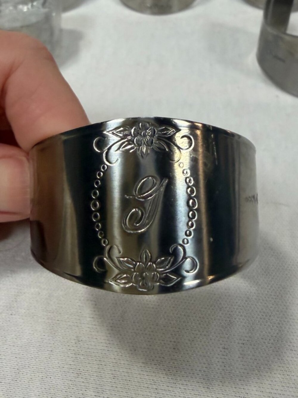Customcraft Napkin Rings Korea Stainless Monogram Initial G Silver Vtg